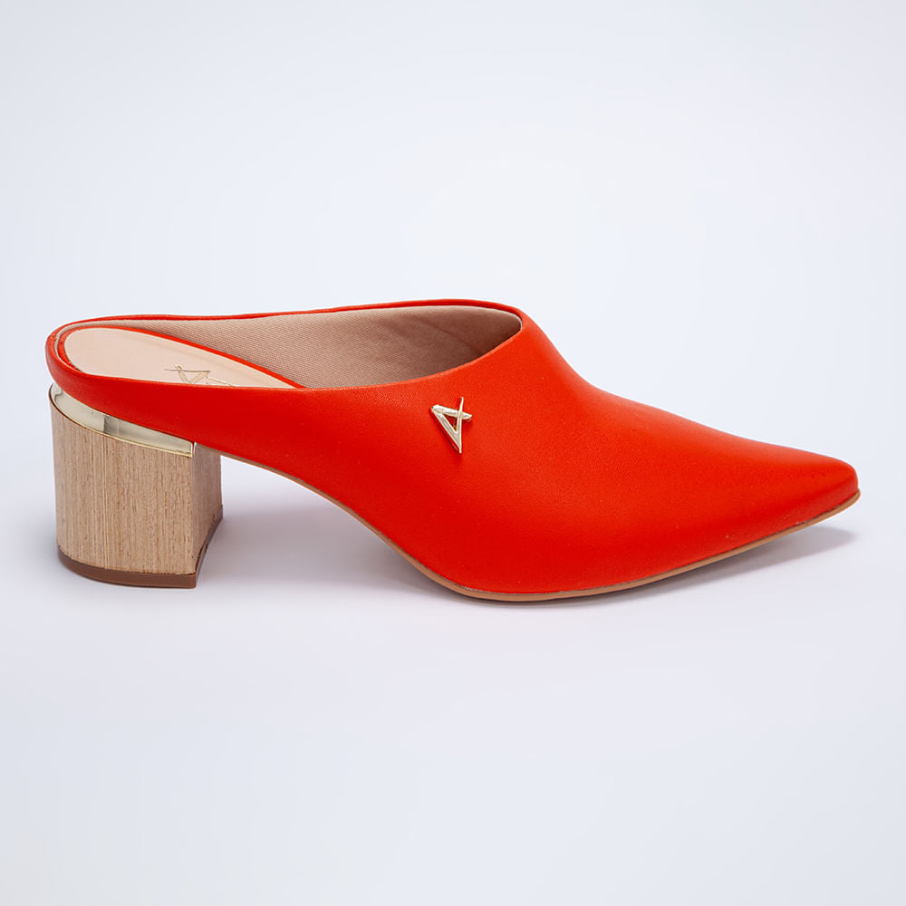 Mule Feminino Salto Grosso Bico Fino - Tangerina