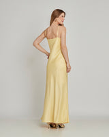 Vestido Cetim Longo Liso Amarelo