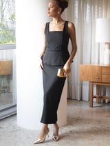 Blusa Peplum Alfaiataria Preto