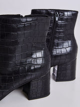 Bota Cano Curto Feminina Couro Croco Preto
