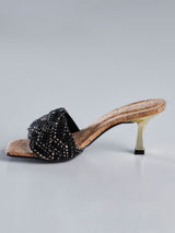Tamanco Mule Trama Croche Salto Preto