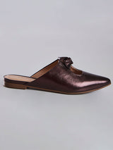 Mule Feminino Bico Fino Metalizado Caramelo