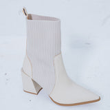 Bota Meia Salto Bloco Bico Fino Natural