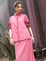 Camisa Flor Alto Relevo Algodão Rosa