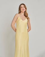 Vestido Cetim Longo Liso Amarelo