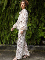 Calça Pantalona Bordada Ofwhite