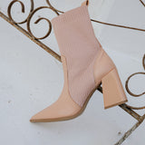 Bota Meia Salto Bloco Bico Fino Rose