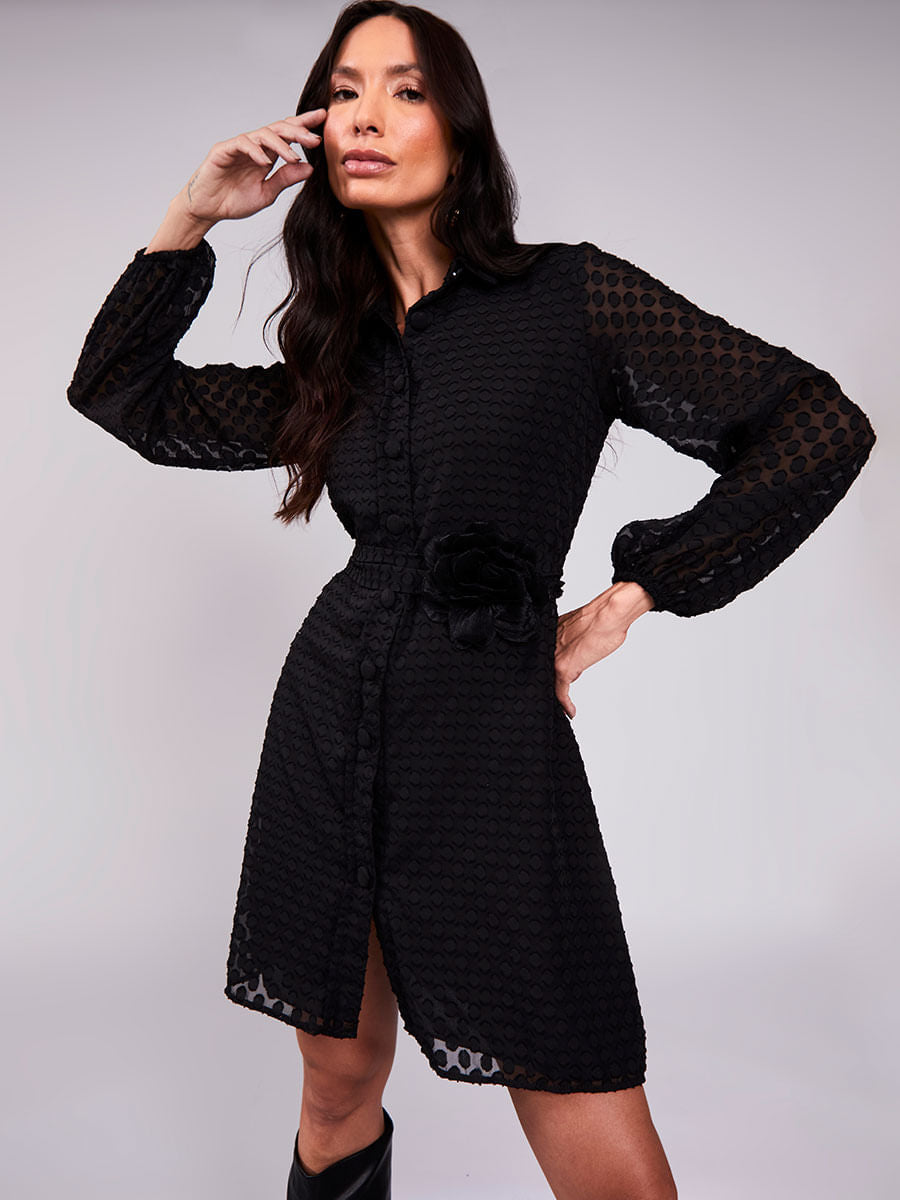 Vestido Curto Tecido 3D Preto