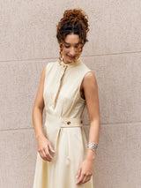 Vestido Pregas Midi Manteiga