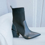 Bota Meia Salto Bloco Bico Fino Preto