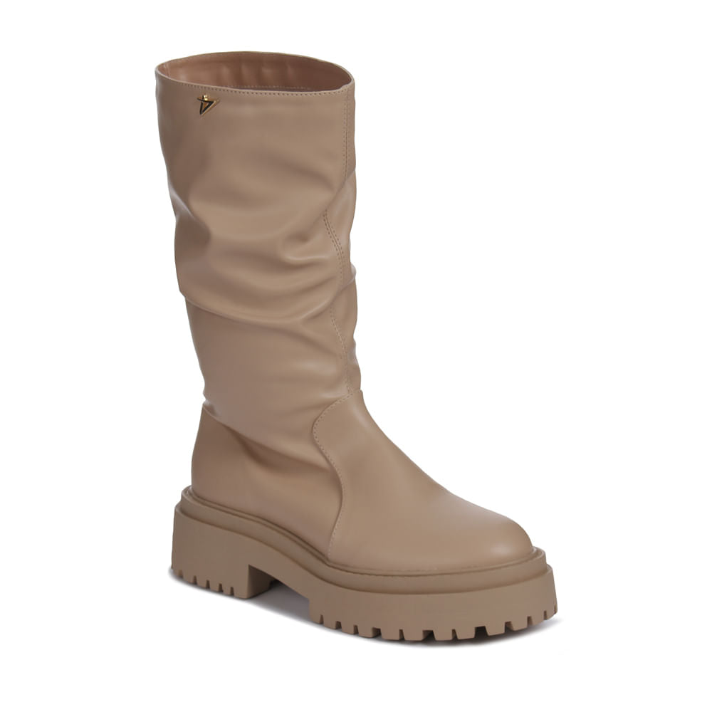 Bota Feminina Cano Longo Over Salto Tratorado  Bege