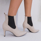 Bota Couro Bico Fino Elastico Offwhite