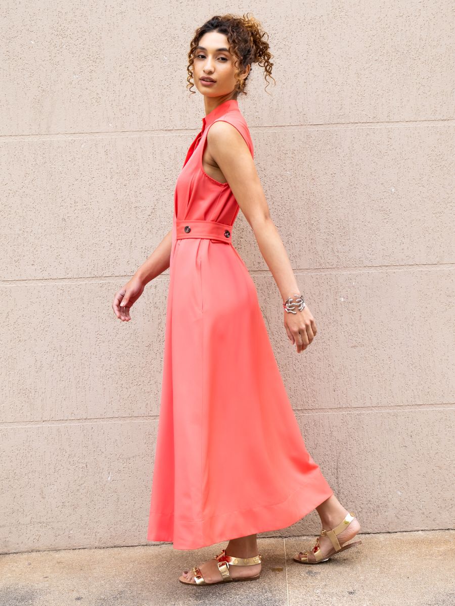 Vestido Pregas Midi Goiaba