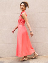 Vestido Pregas Midi Goiaba