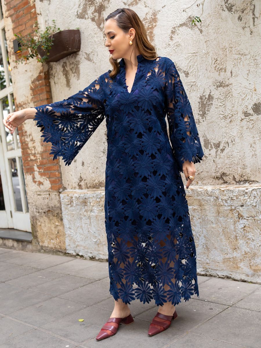 Vestido Amplo Margarida Azul Marinho