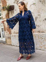 Vestido Amplo Margarida Azul Marinho