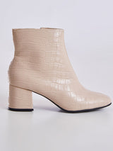 Bota Cano Curto Feminina Couro Croco Amendoa