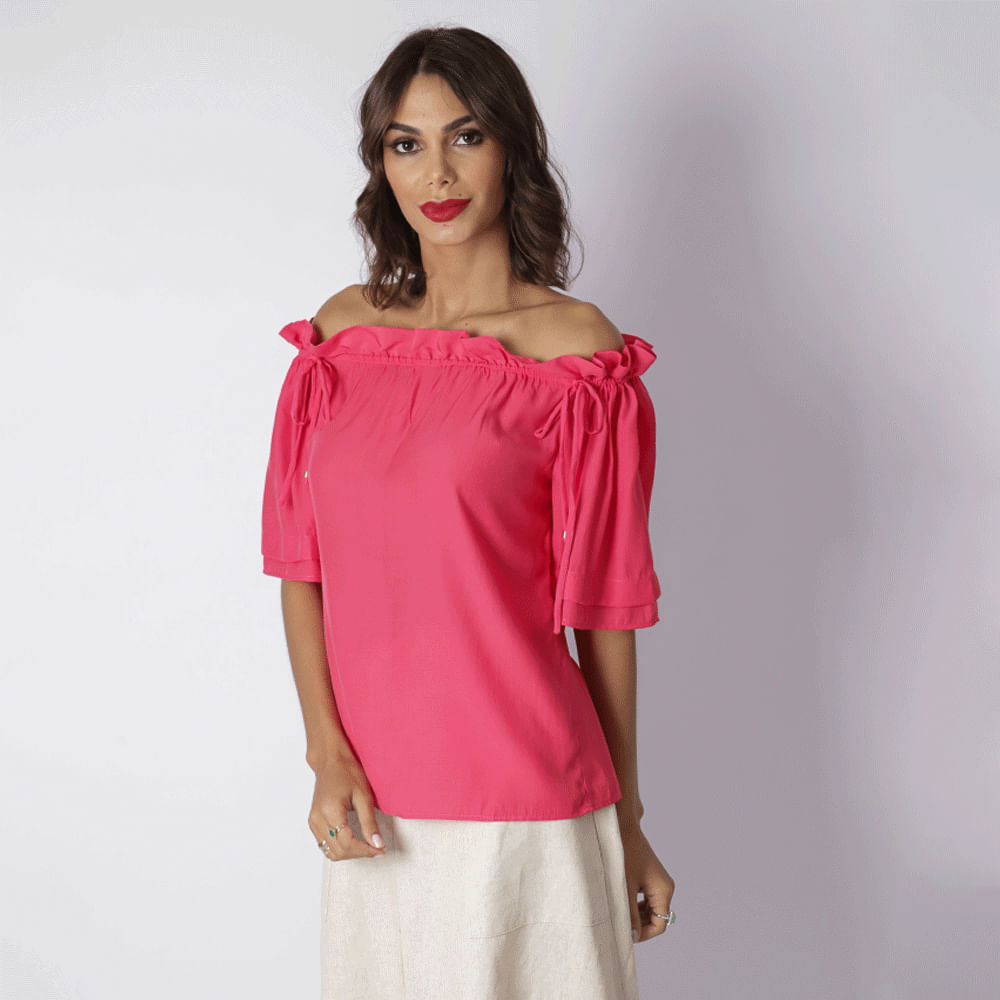 Blusa Ombro a Ombro com regulagem Coral
