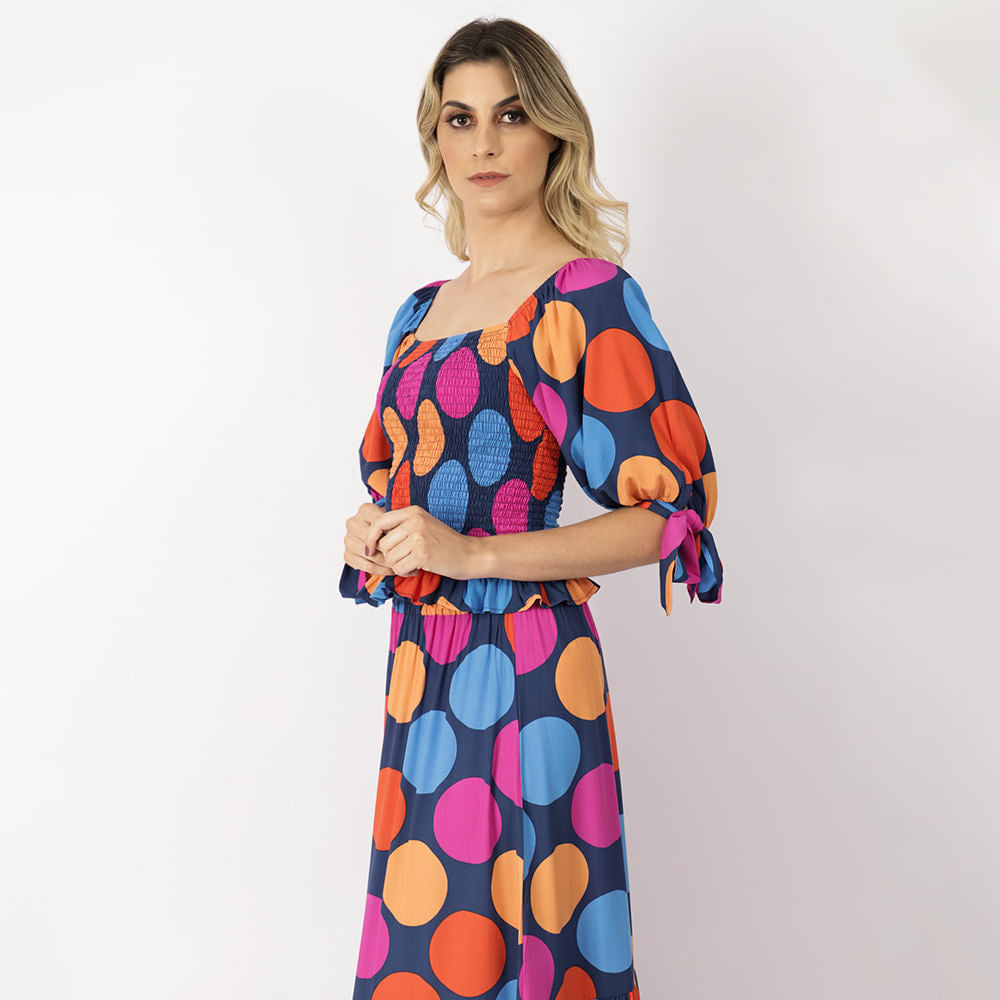 Blusa Croppped Ombro a Ombro Lastex Poá Colorido