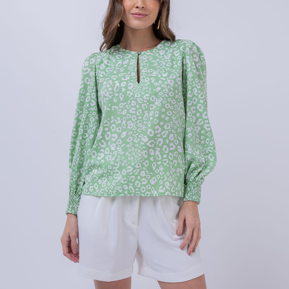 Blusa Manga Longa Lastex Onça Verde