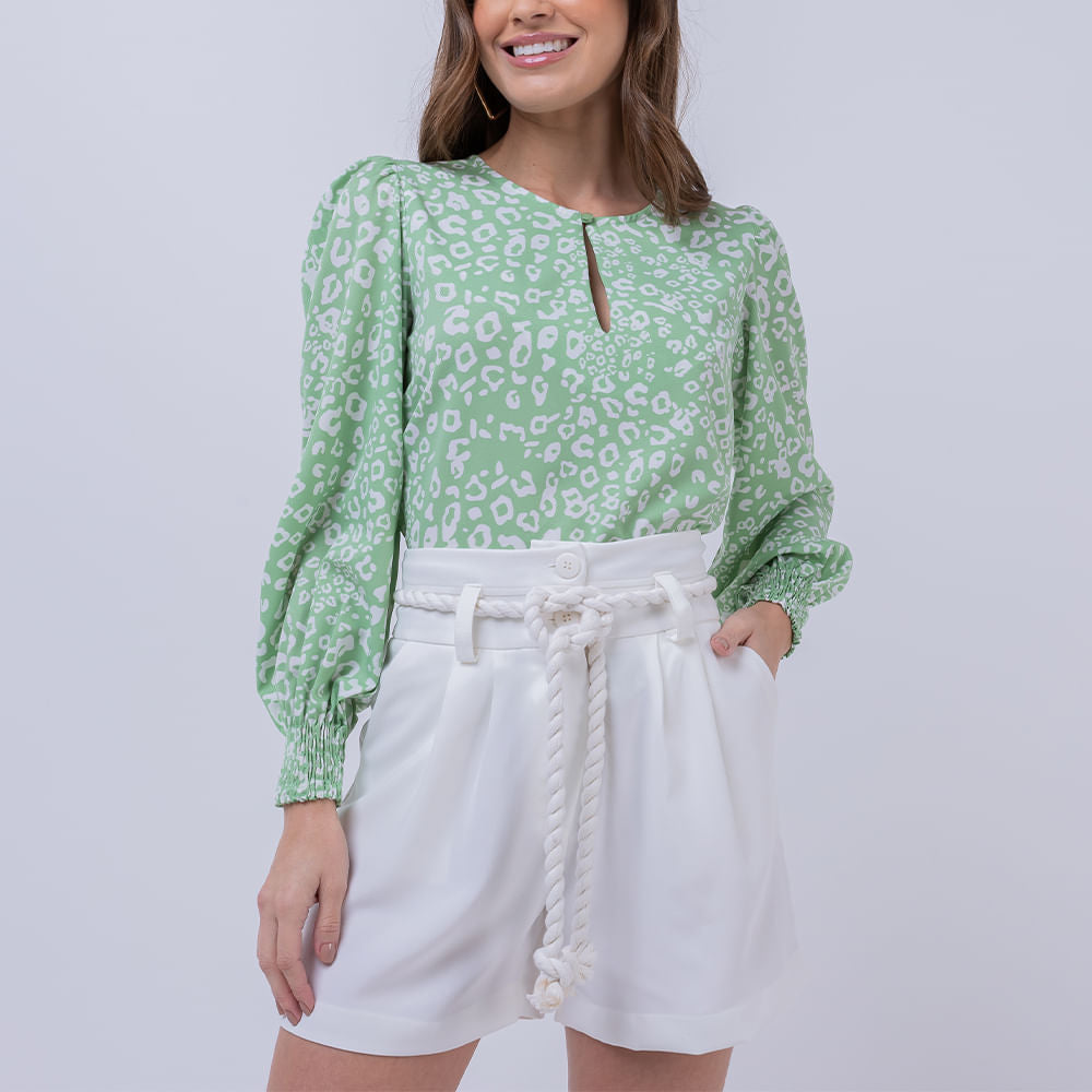 Blusa Manga Longa Lastex Onça Verde
