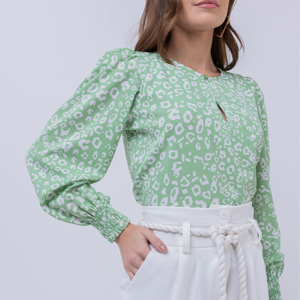 Blusa Manga Longa Lastex Onça Verde