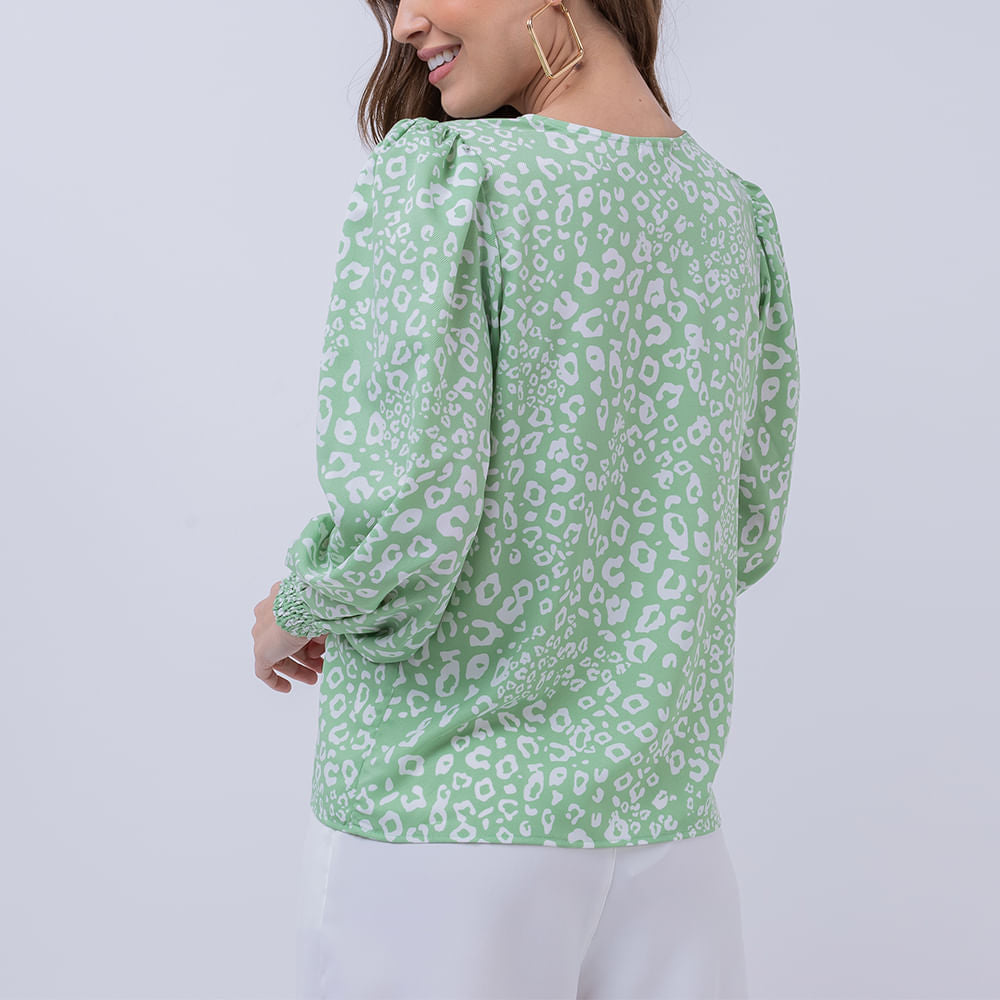Blusa Manga Longa Lastex Onça Verde