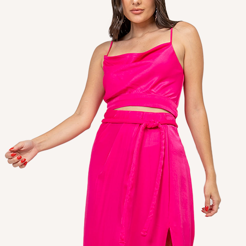 Blusa Cetim Laço Pink