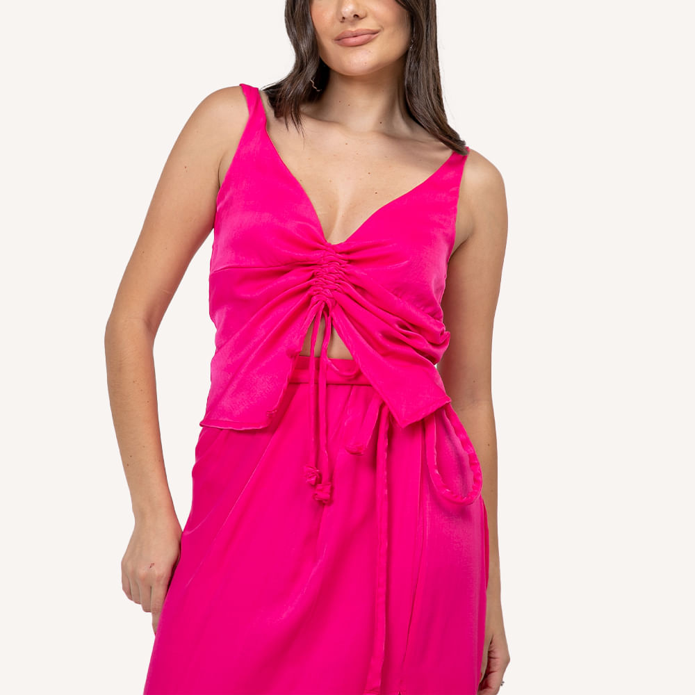 Blusa Cetim Franzida Pink