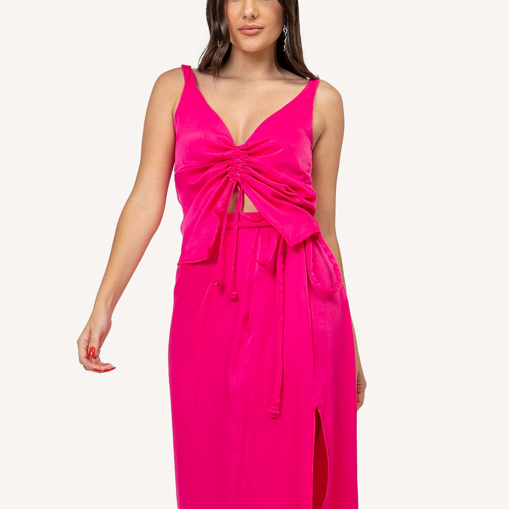 Blusa Cetim Franzida Pink