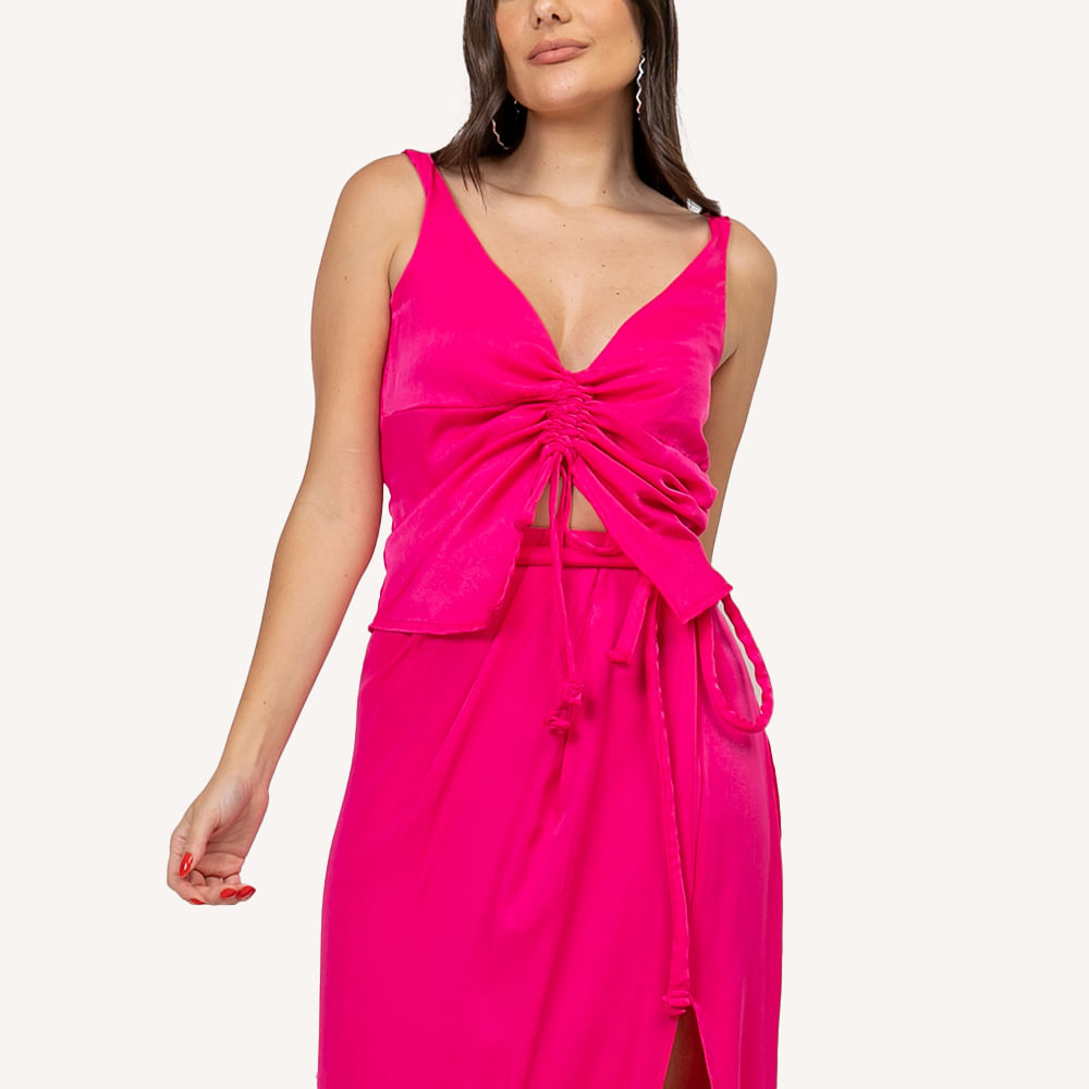 Blusa Cetim Franzida Pink