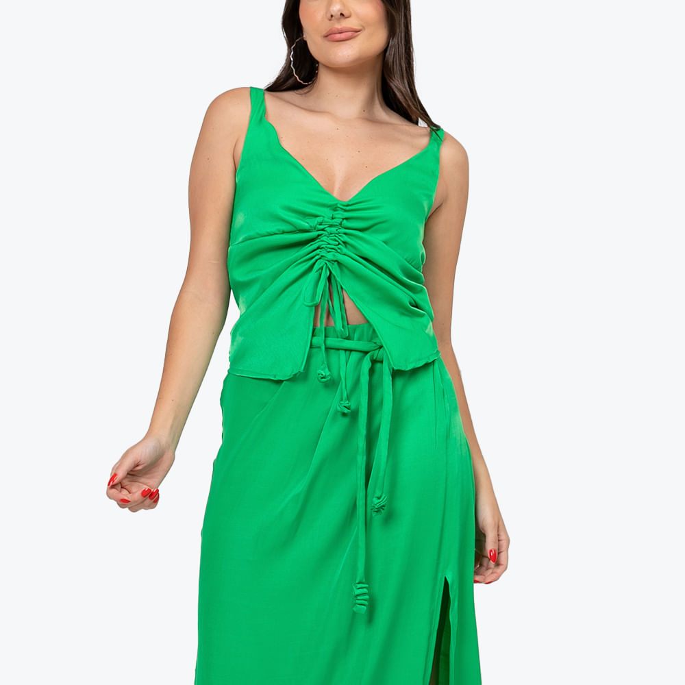 Blusa Cetim Franzida Verde