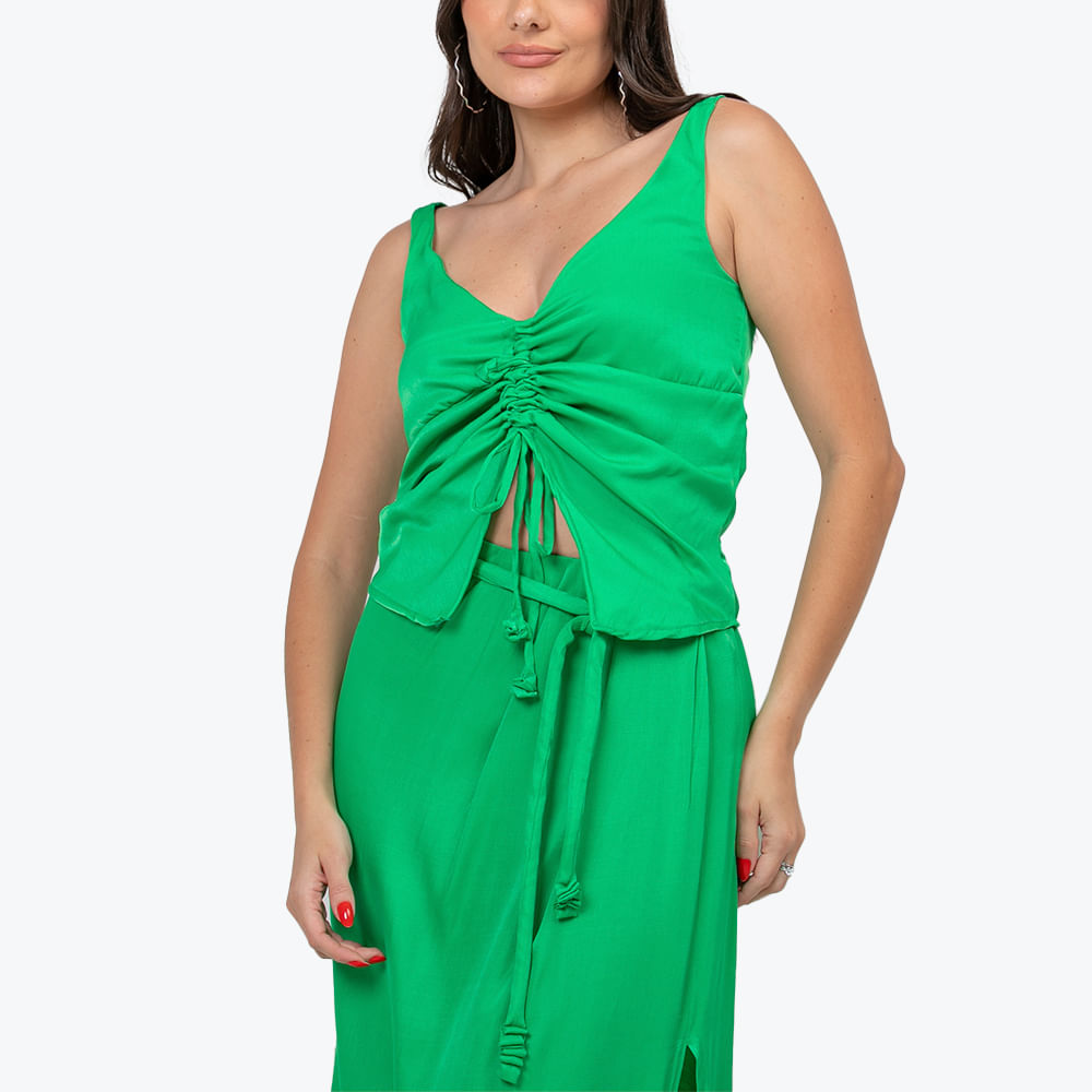 Blusa Cetim Franzida Verde