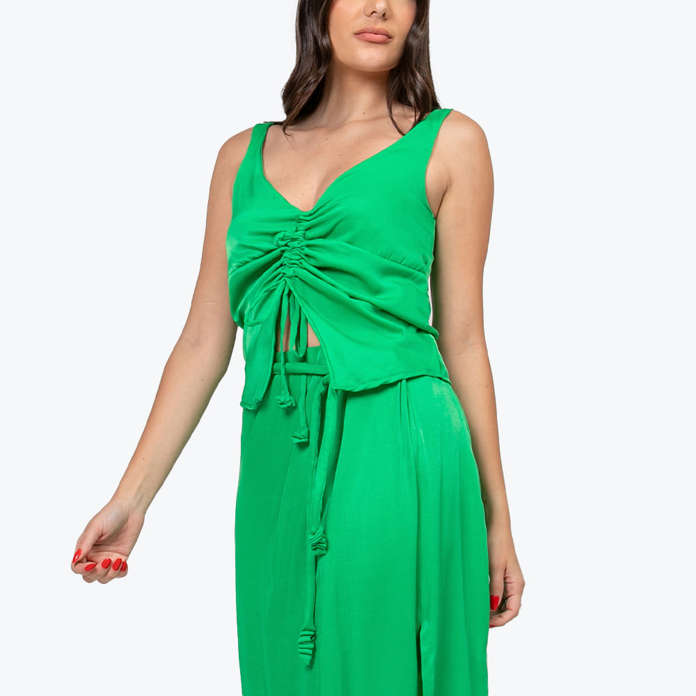 Blusa Cetim Franzida Verde