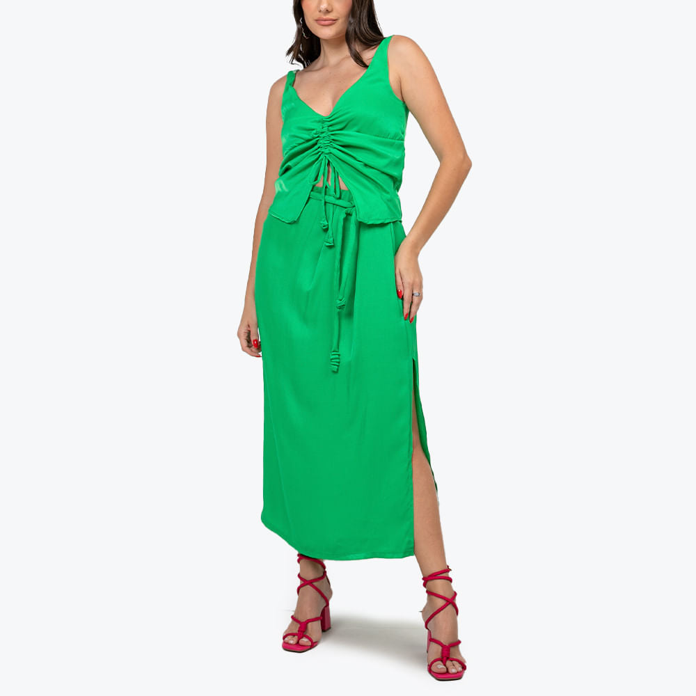Blusa Cetim Franzida Verde