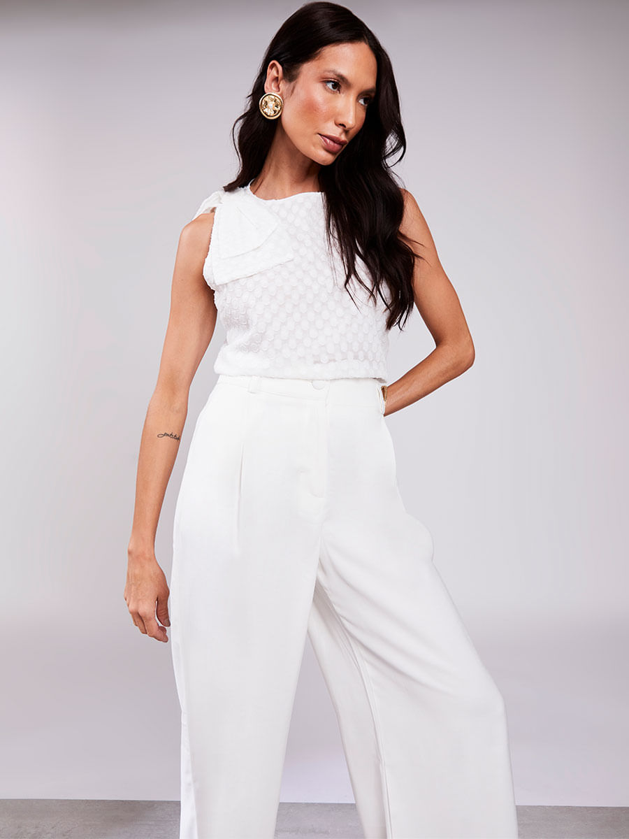 Blusa Regata Laço em tecido 3D Offwhite