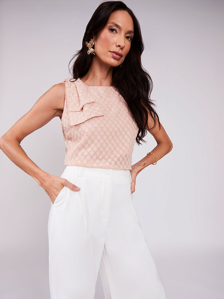 Blusa Regata Laço em tecido 3D Rosa