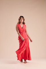 Conjunto Alfaiataria Colete e Saia Ampla Vermelho