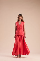 Conjunto Alfaiataria Colete e Saia Ampla Vermelho