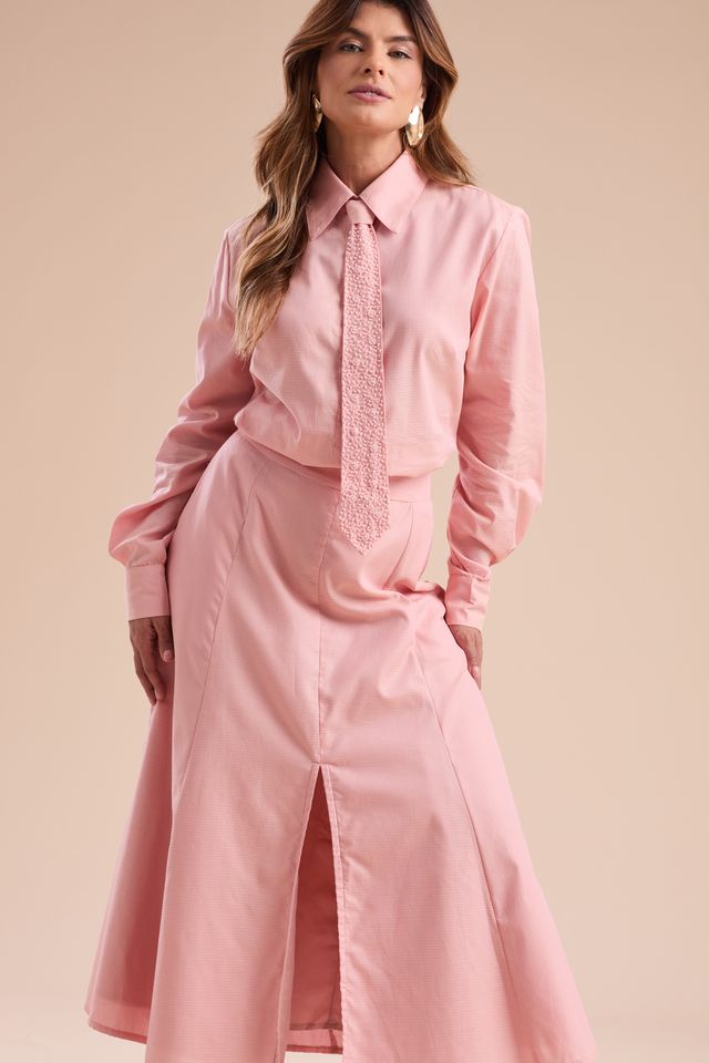 Camisa Alfaiataria Micro Estampa Rosa