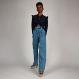 Calça  Jeans Pantalona Feminina Ampla Cintura Alta