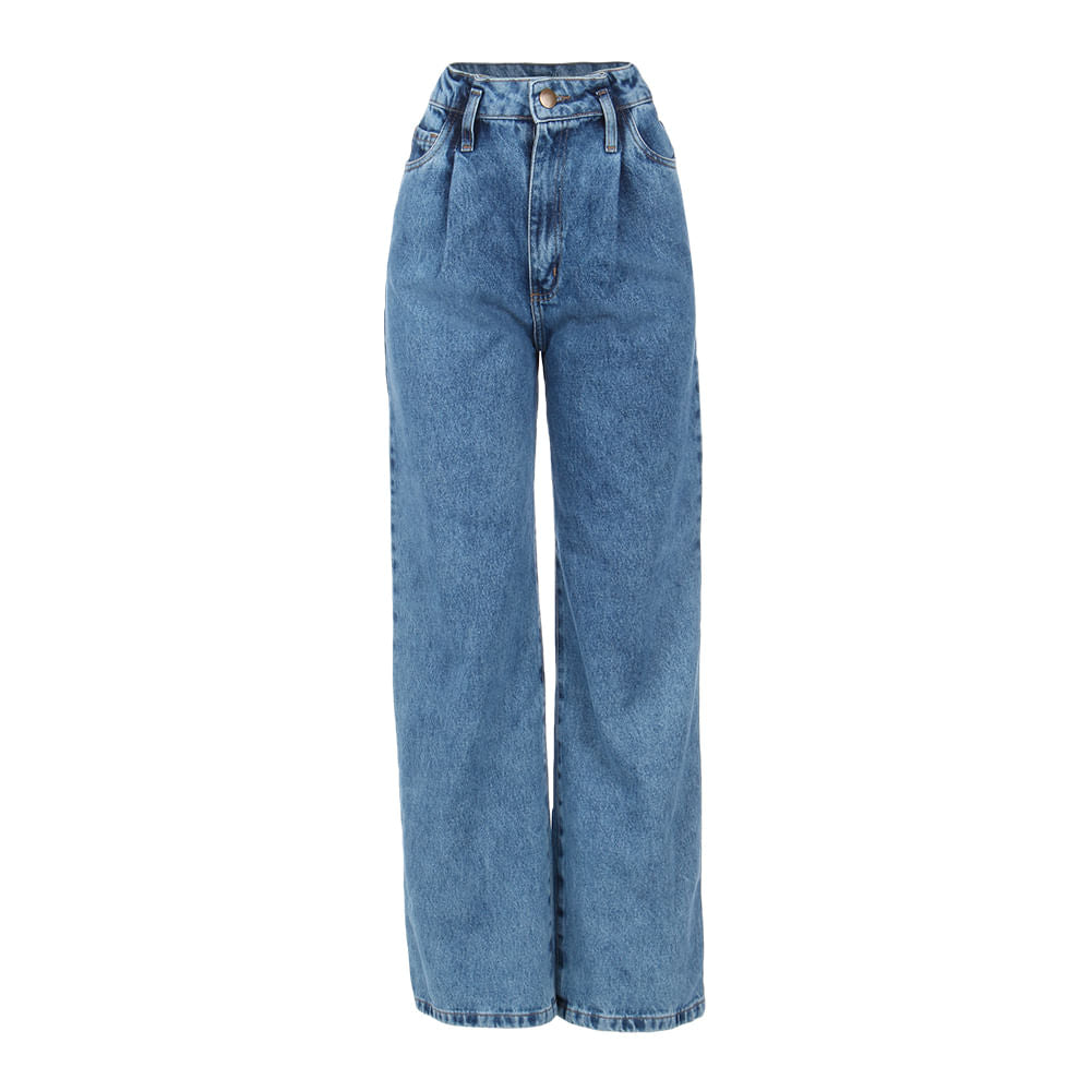 Calça  Jeans Pantalona Feminina Ampla Cintura Alta