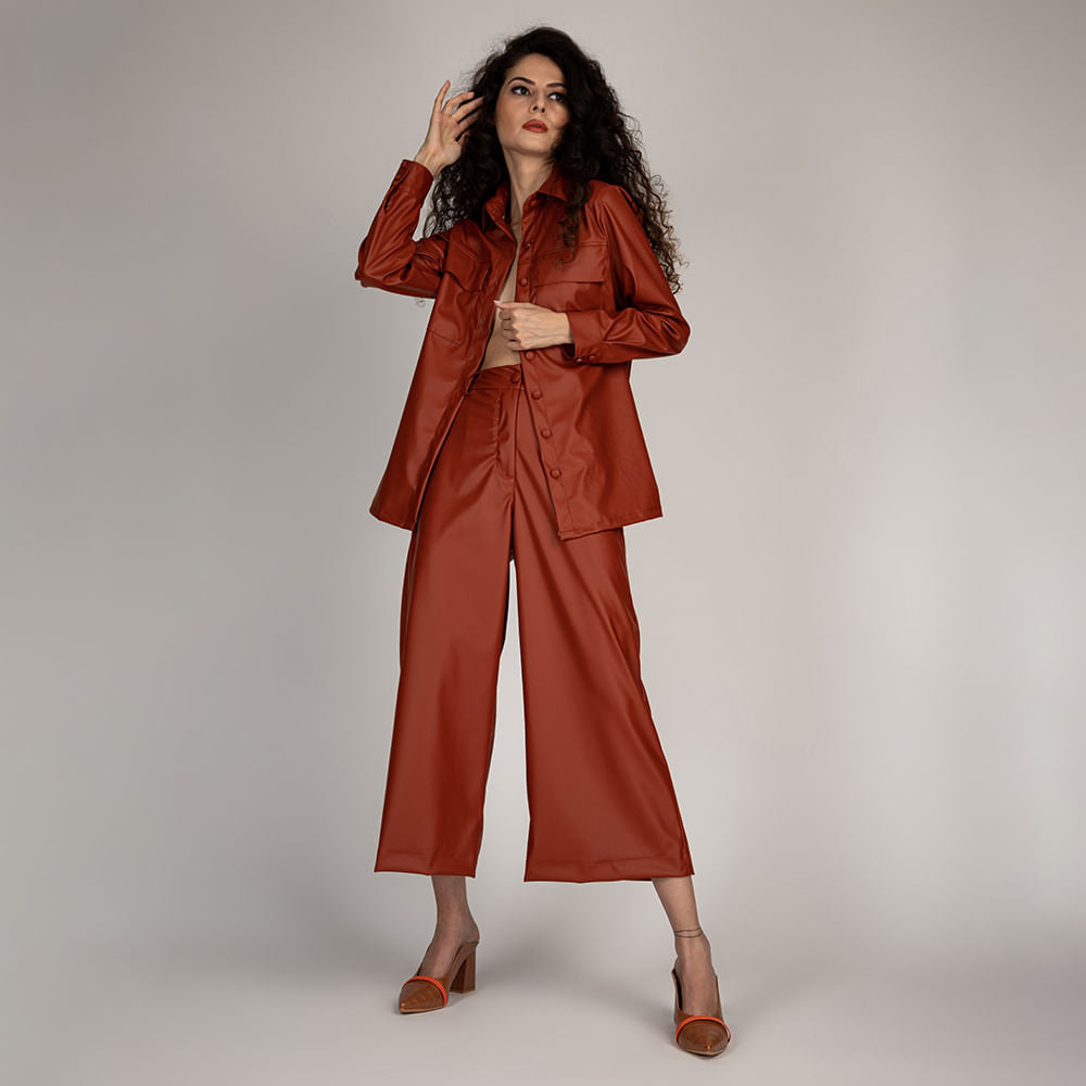Calça Pantacourt Cintura Alta  Caramelo