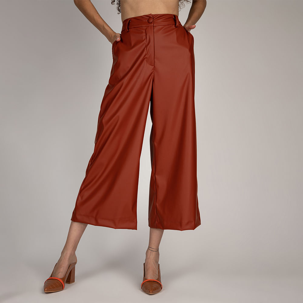 Calça Pantacourt Cintura Alta  Caramelo