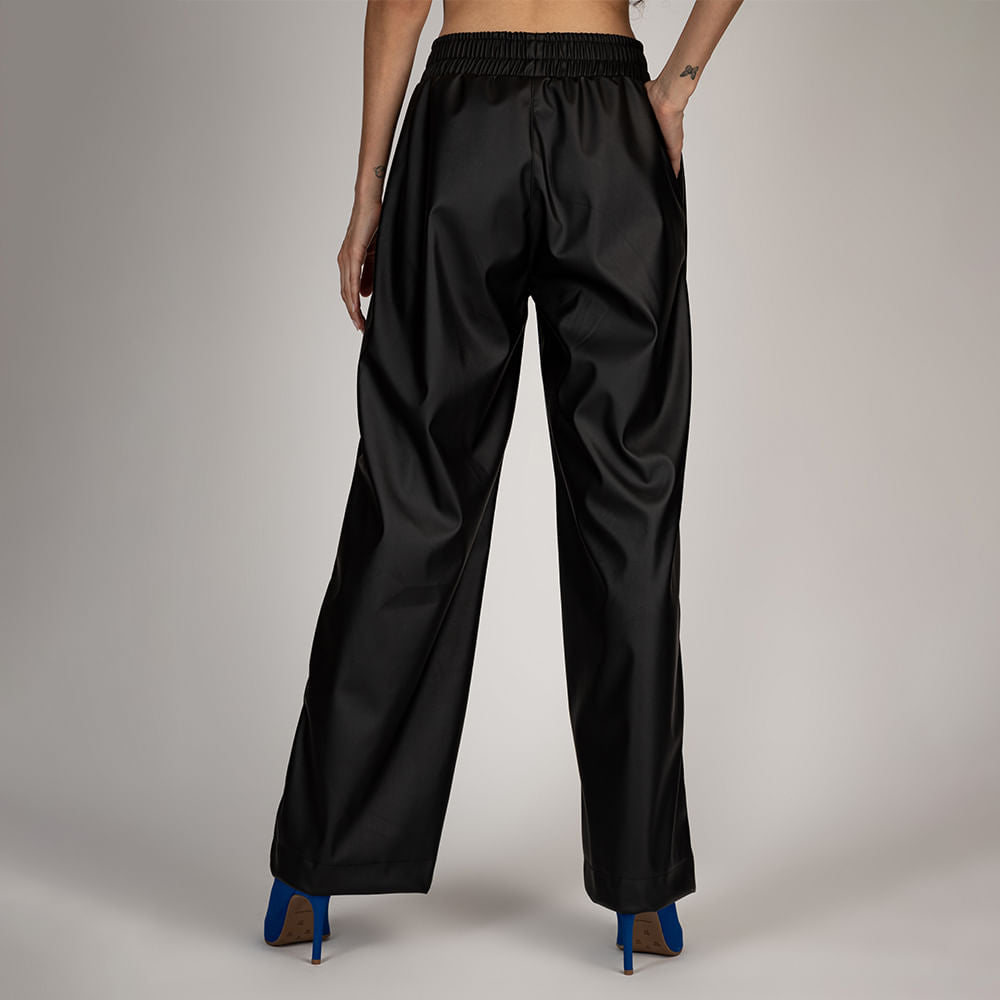 Calça Pantalona Cós Alto Cintura Elástico  Preto