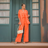 Calça Pantalona Linho Coral