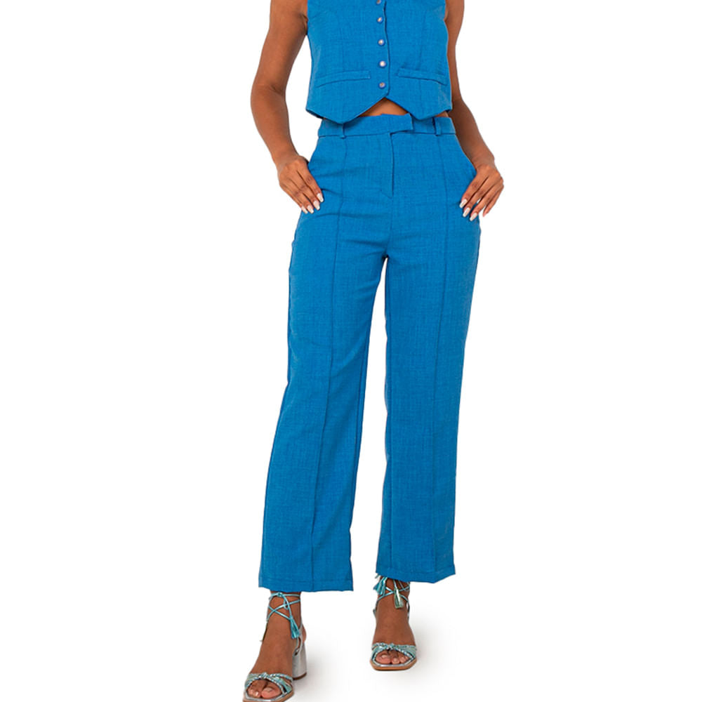 Calça Cigarrete Linho Azul