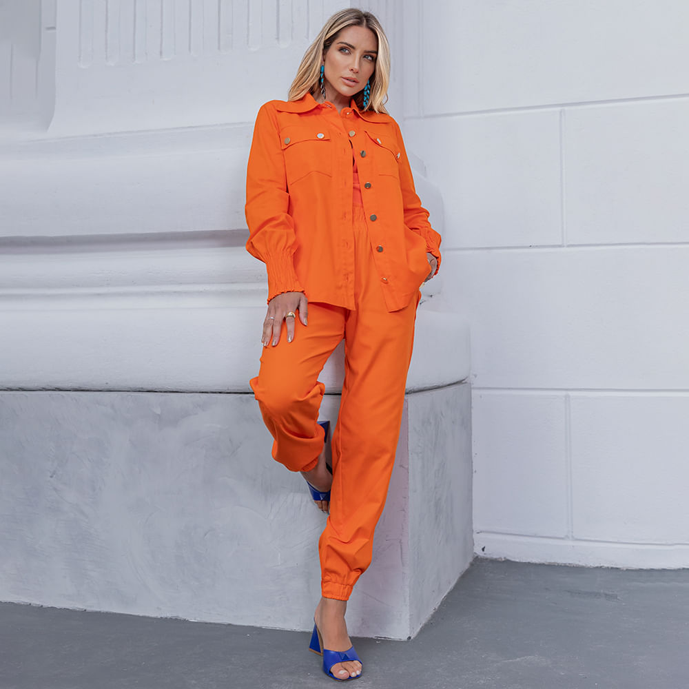 Calça Utilitaria Sarja Laranja