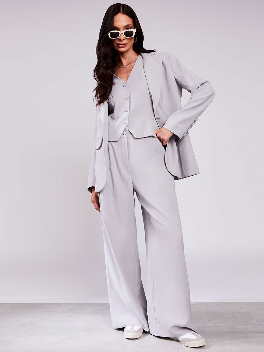 Calça Pantalona Alfaiatada Cinza