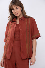 Camisa Manga Curta Alfaiataria Resort Marrom